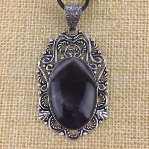 New Chevron Amethyst Quartz Crystal Lace Stone Silver Pendant Necklace
